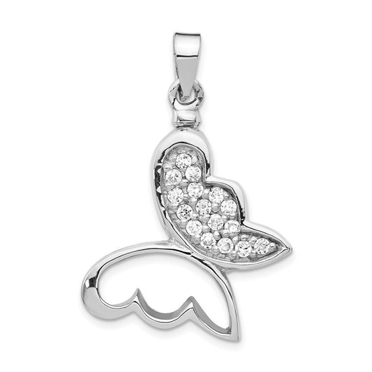 Sterling Silver Rhodium-plated Butterfly Cubic Zirconia Ash Holder Pendant
