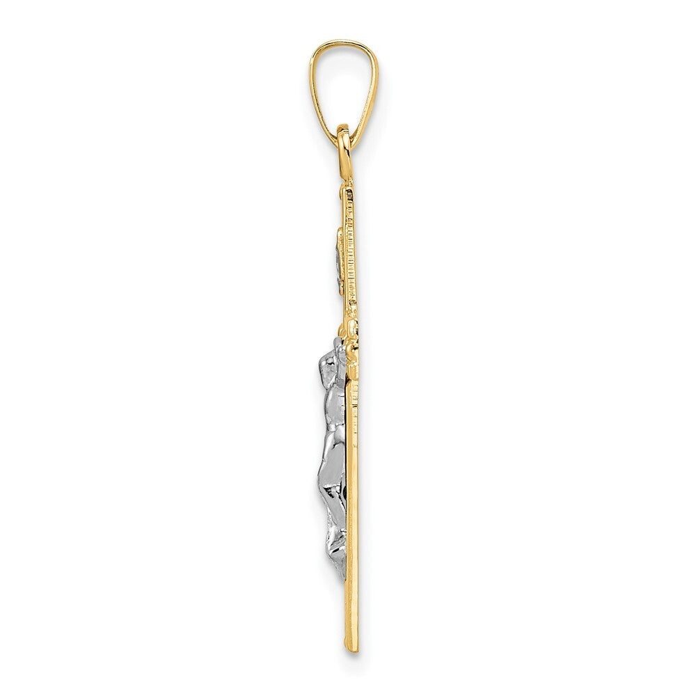 14k Two-tone Gold Polished Solid INRI Crucifix Pendant for Women
