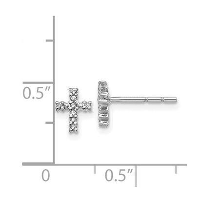 14k White Gold Polished Diamond Cross Stud Earrings Gift for Women