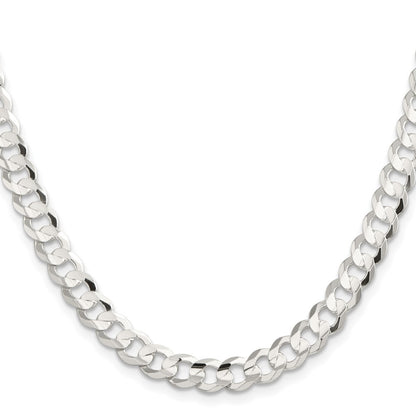 Sterling Silver 7.8mm Concave Beveled Curb Chain Necklace