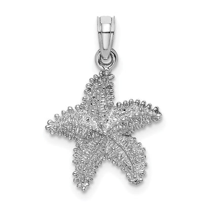 14k White Gold Beaded Textured Starfish Charm Pendant for Women