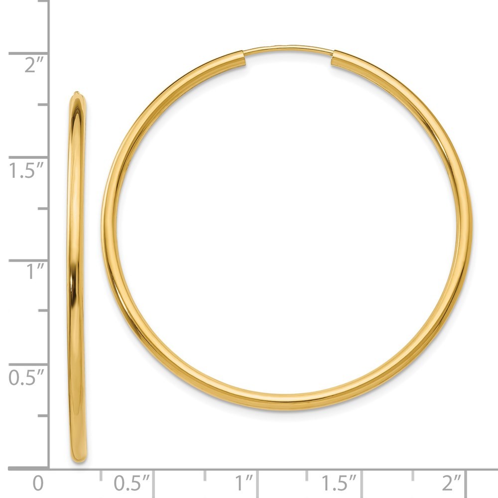 14k Yellow Gold Polished Round Endless 2mm Hoop Earrings