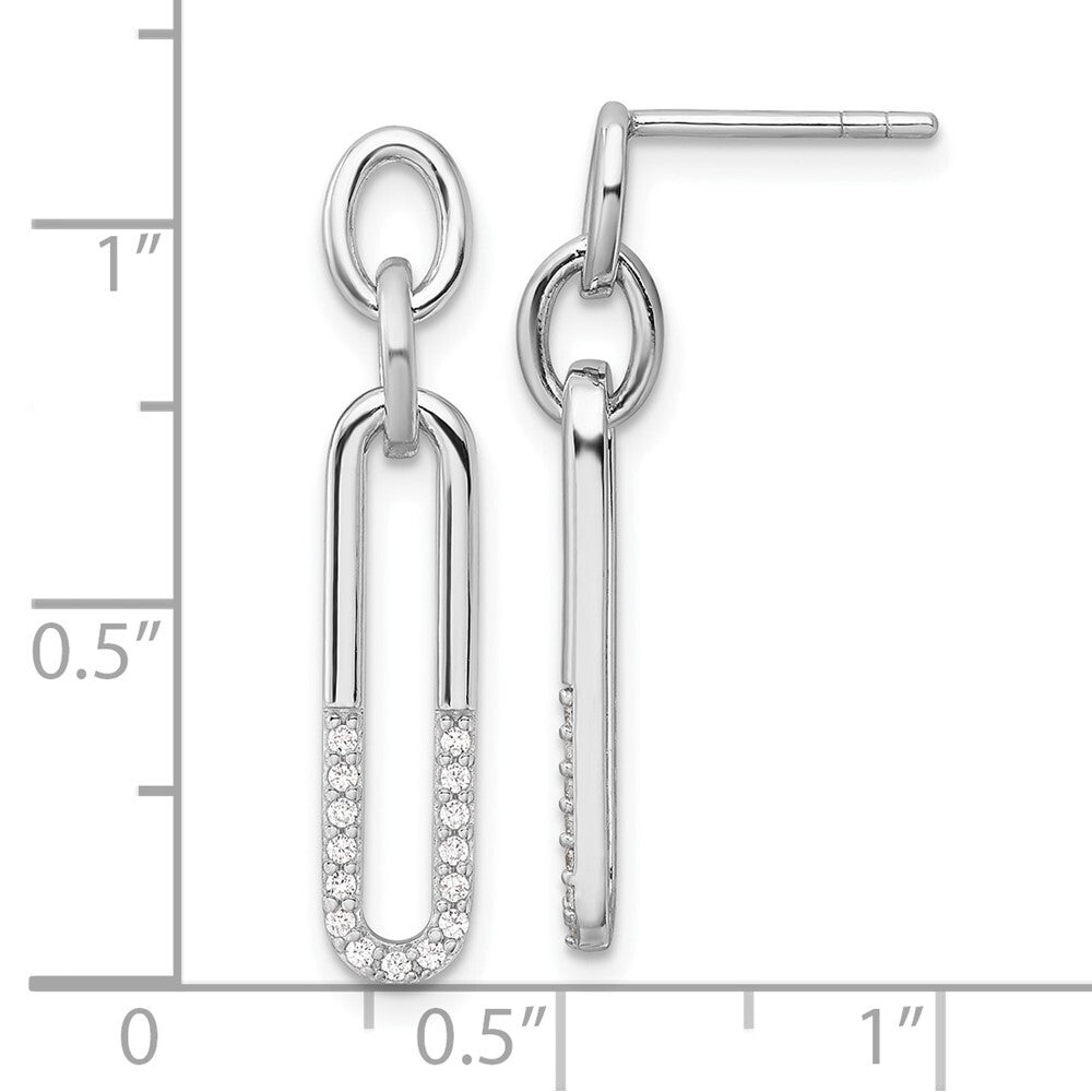 Sterling Silver Rhodium-plated Polished Cubic Zirconia Link Post Dangle Earrings