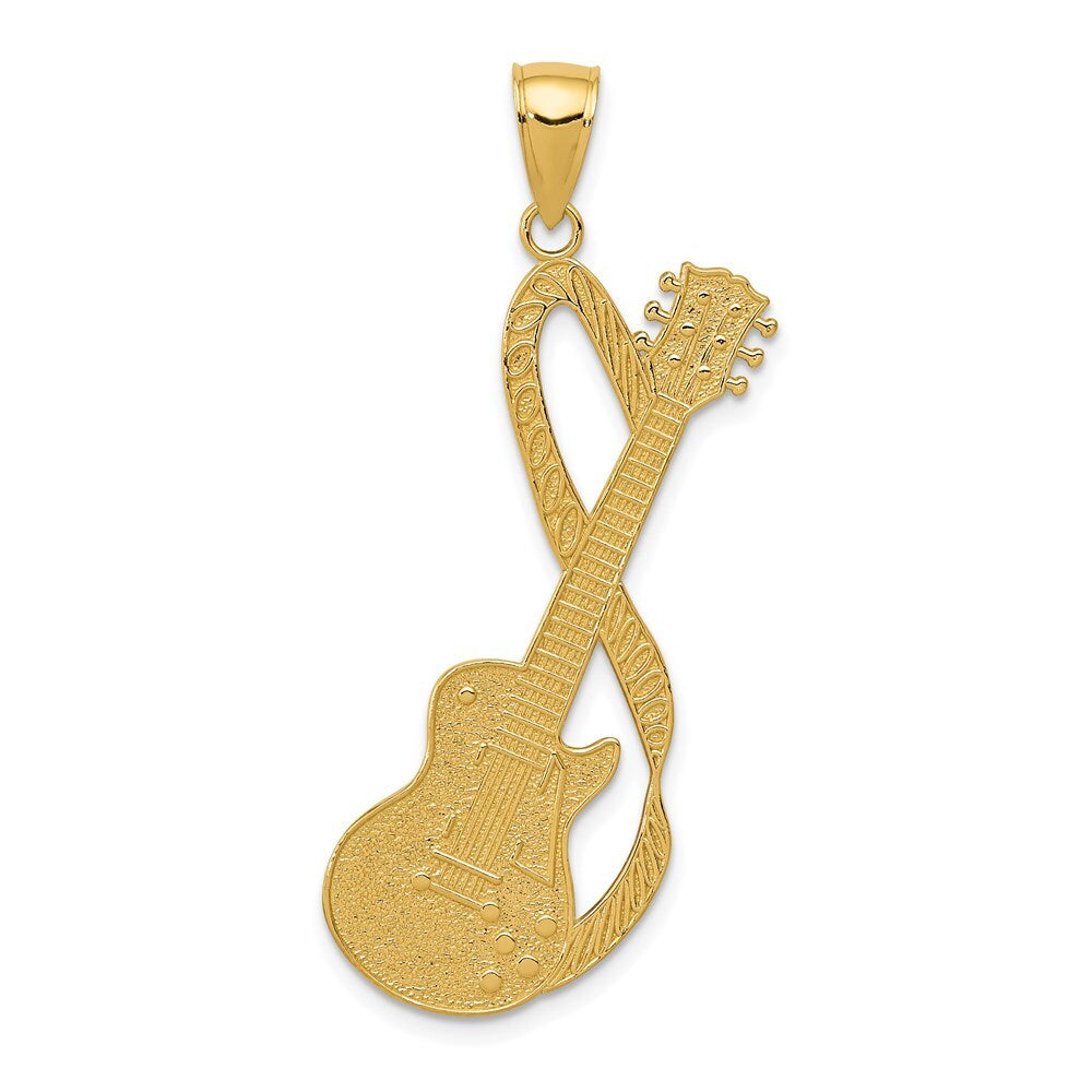 14k Yellow Gold Large Guitar Strap Textured Pendant for Women