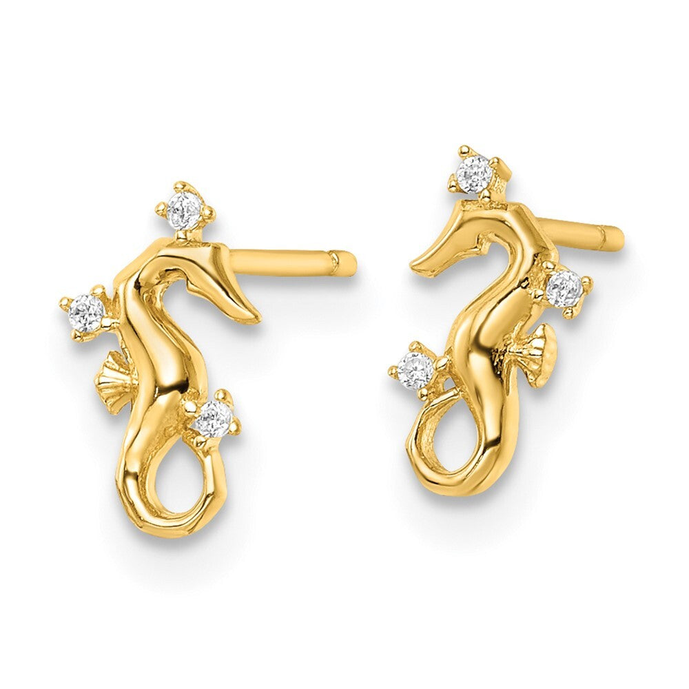 14k Yellow Gold Yellow Gold Polished Cubic Zirconia Seahorse Stud Earrings