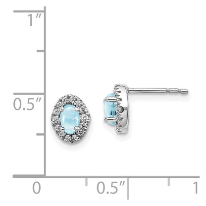 14k White Gold Diamond and Cabochon Aquamarine Stud Earrings