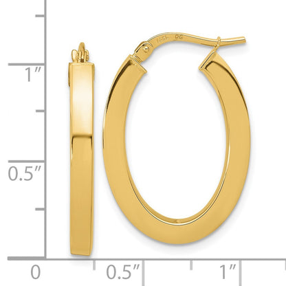 14k Yellow Gold Polished Square Tube Oval Hoop Earrings Gift for Women
