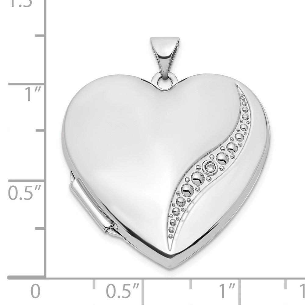 14k White Gold Wave Diamond 27mm Heart Locket Pendant for Women