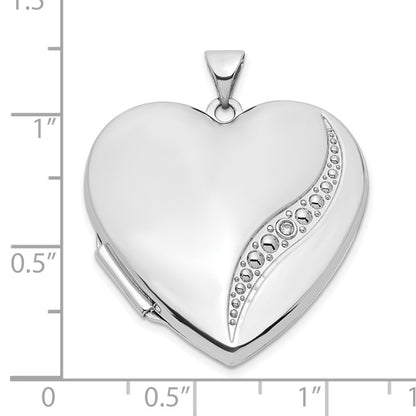 14k White Gold Wave Diamond 27mm Heart Locket Pendant for Women