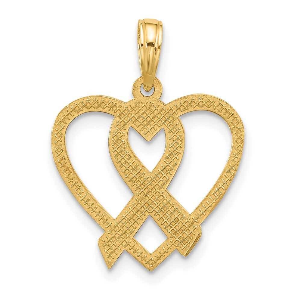 14k Yellow Gold Polished Awareness Ribbon and Heart Charm Pendant for Women