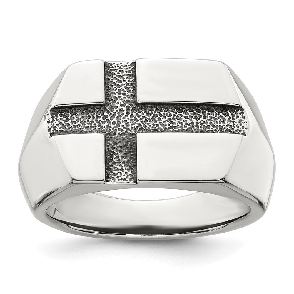 Sterling Silver Antiqued Cross Men's Ring Size 10