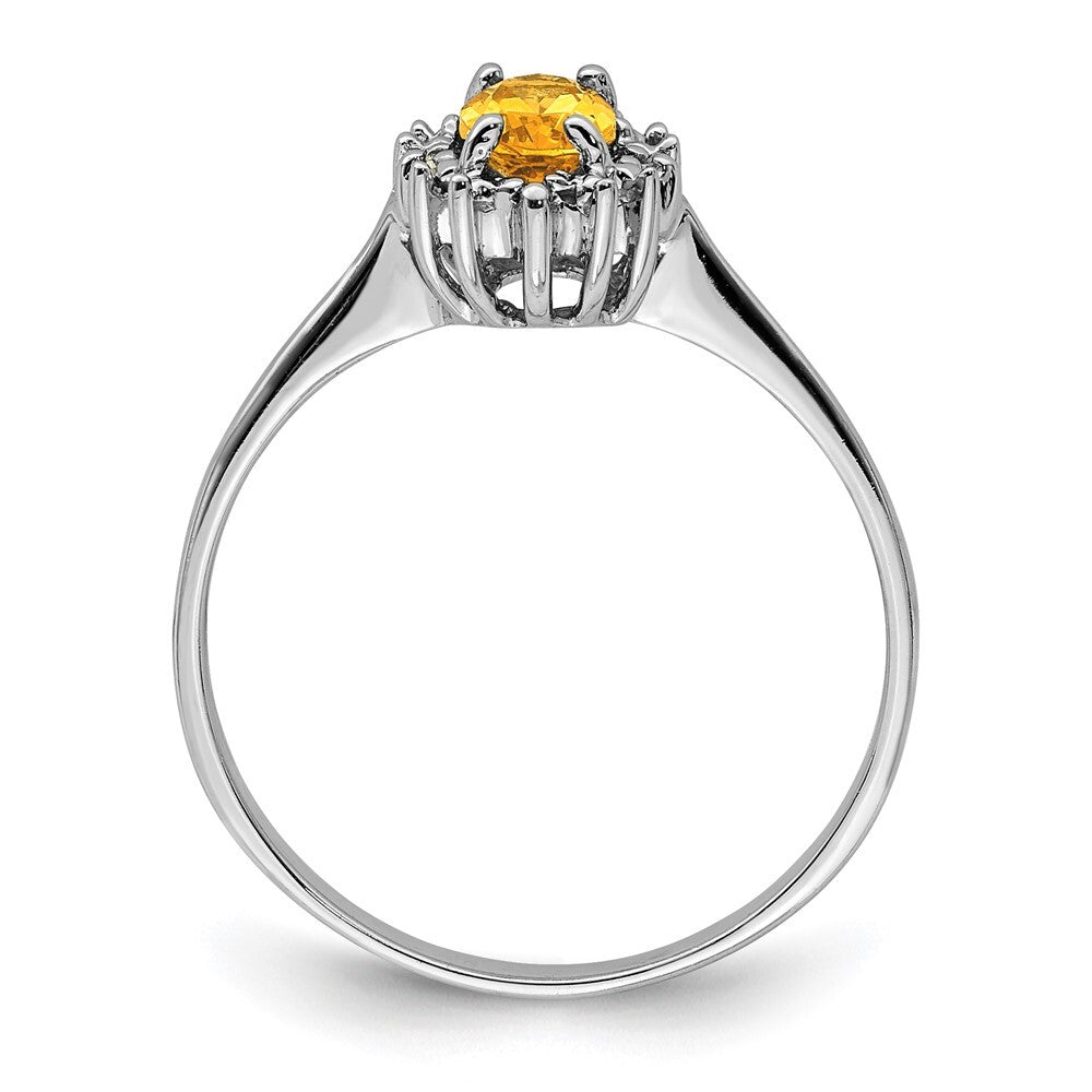 Sterling Silver Rhodium Citrine Diamond Ring Size 8