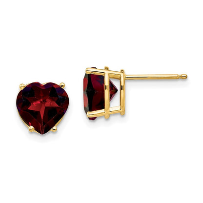 14k Yellow Gold 8mm Heart Garnet earring