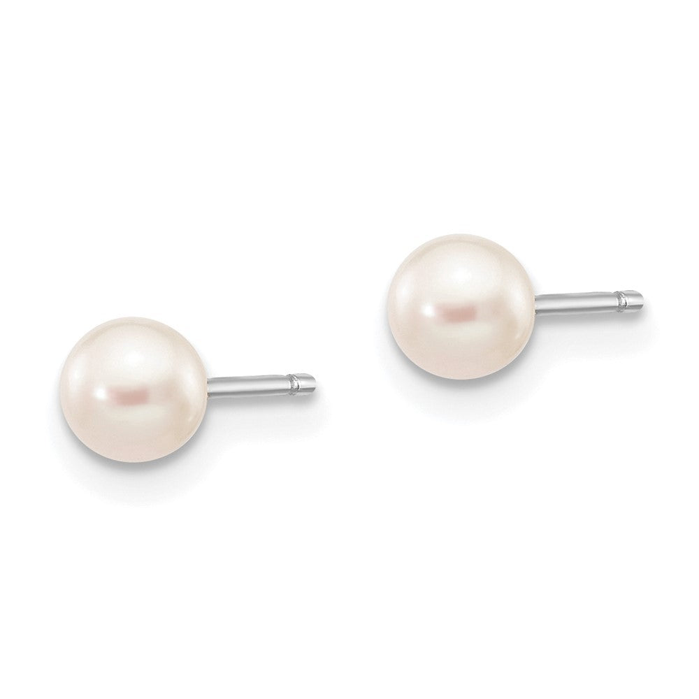 14k White Gold 4-5mm White Round Freshwater Cultured Pearl Stud Earrings