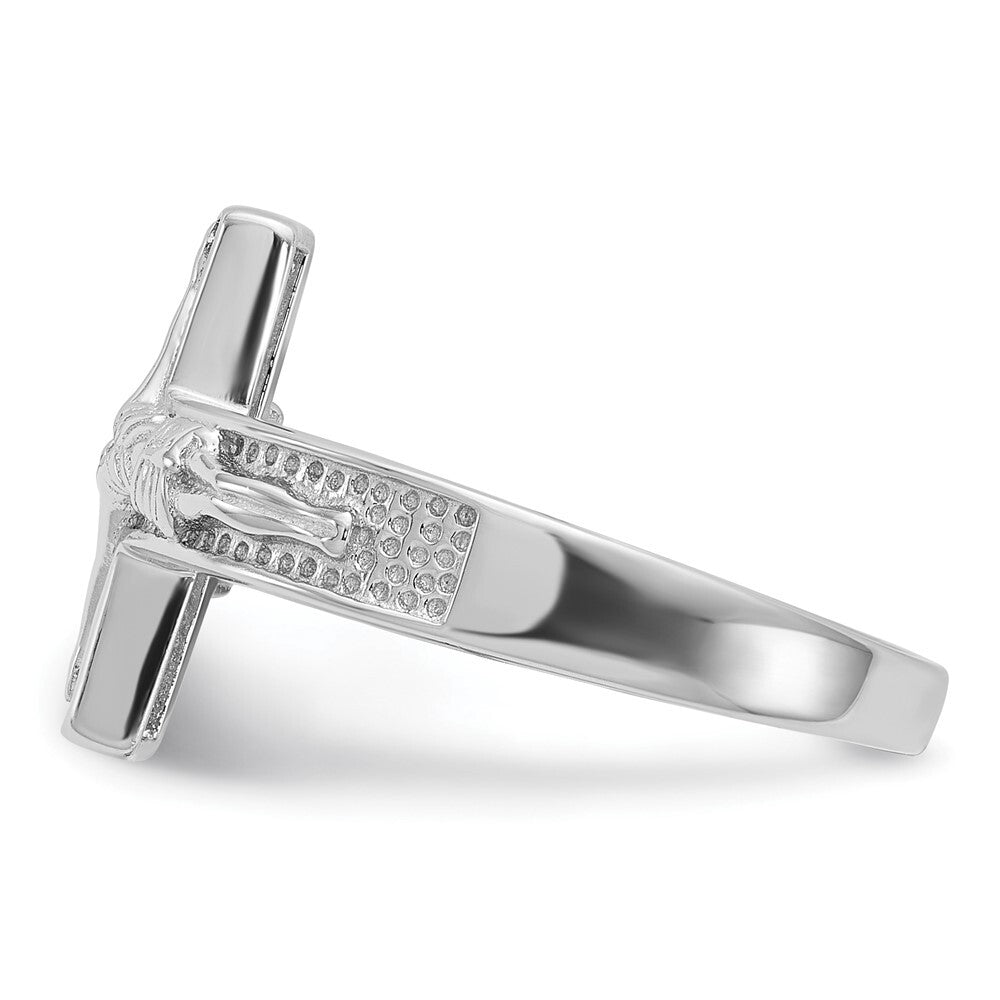Sterling Silver Rhodium-plated INRI Crucifix Ring Size 8