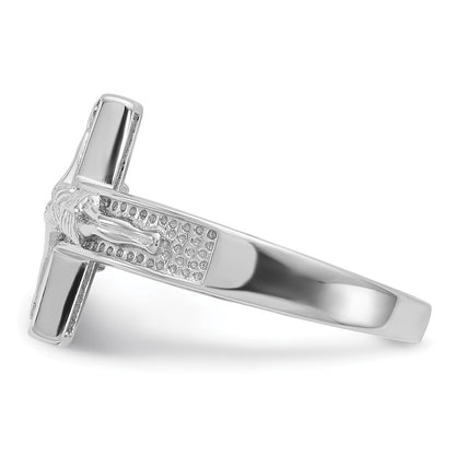 Sterling Silver Rhodium-plated INRI Crucifix Ring Size 8