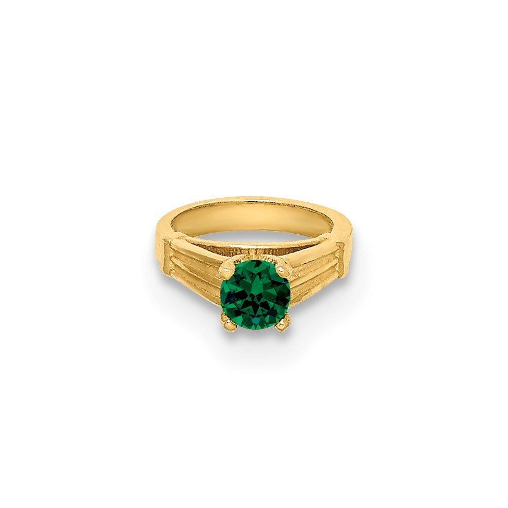 14k Yellow Gold 3D Ring with Dark Green Glass Stone Charm Pendant for Women