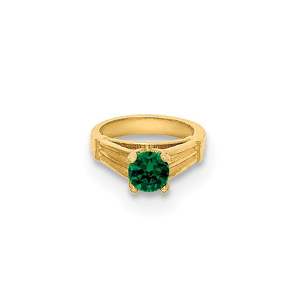 14k Yellow Gold 3D Ring with Dark Green Glass Stone Charm Pendant for Women