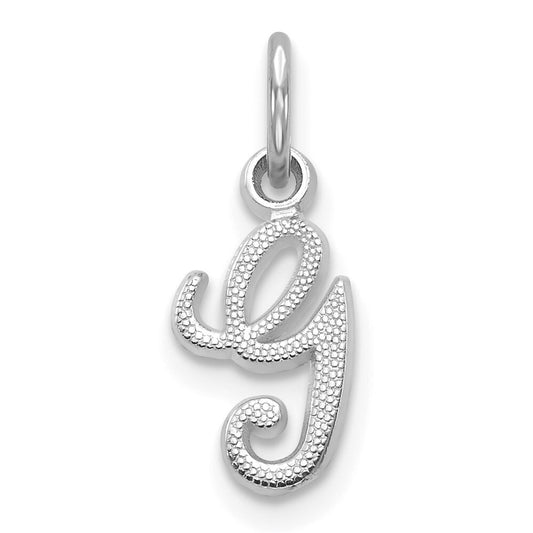 14k White Gold Casted Script Letter G Initial Charm Pendant for Women