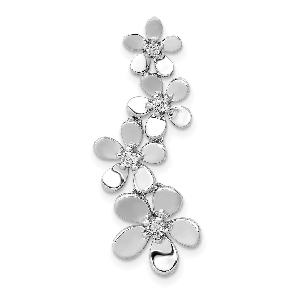 14k White Gold 1/8ct. Diamond Four Flower Chain Slide Pendant for Women