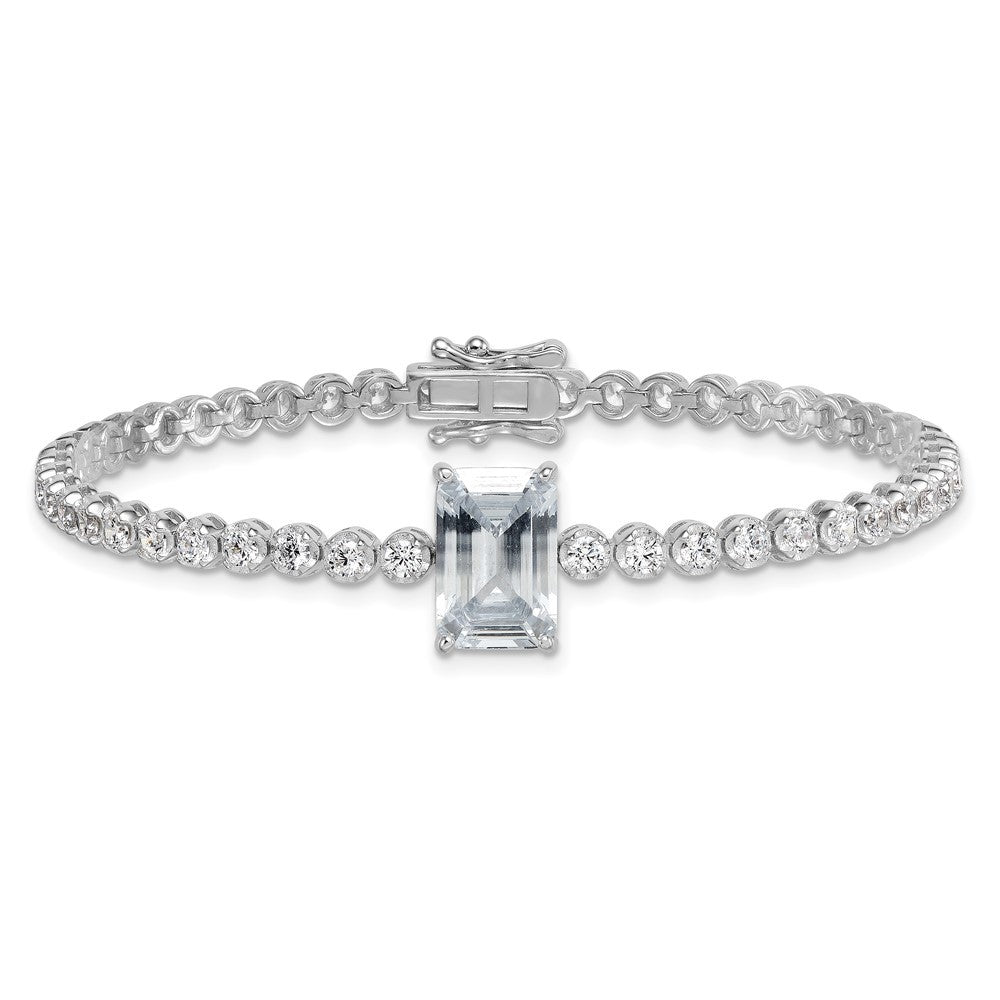Sterling Silver Rhodium-plated Polished Round and Emerald-cut CZ 7.25" Bracelet