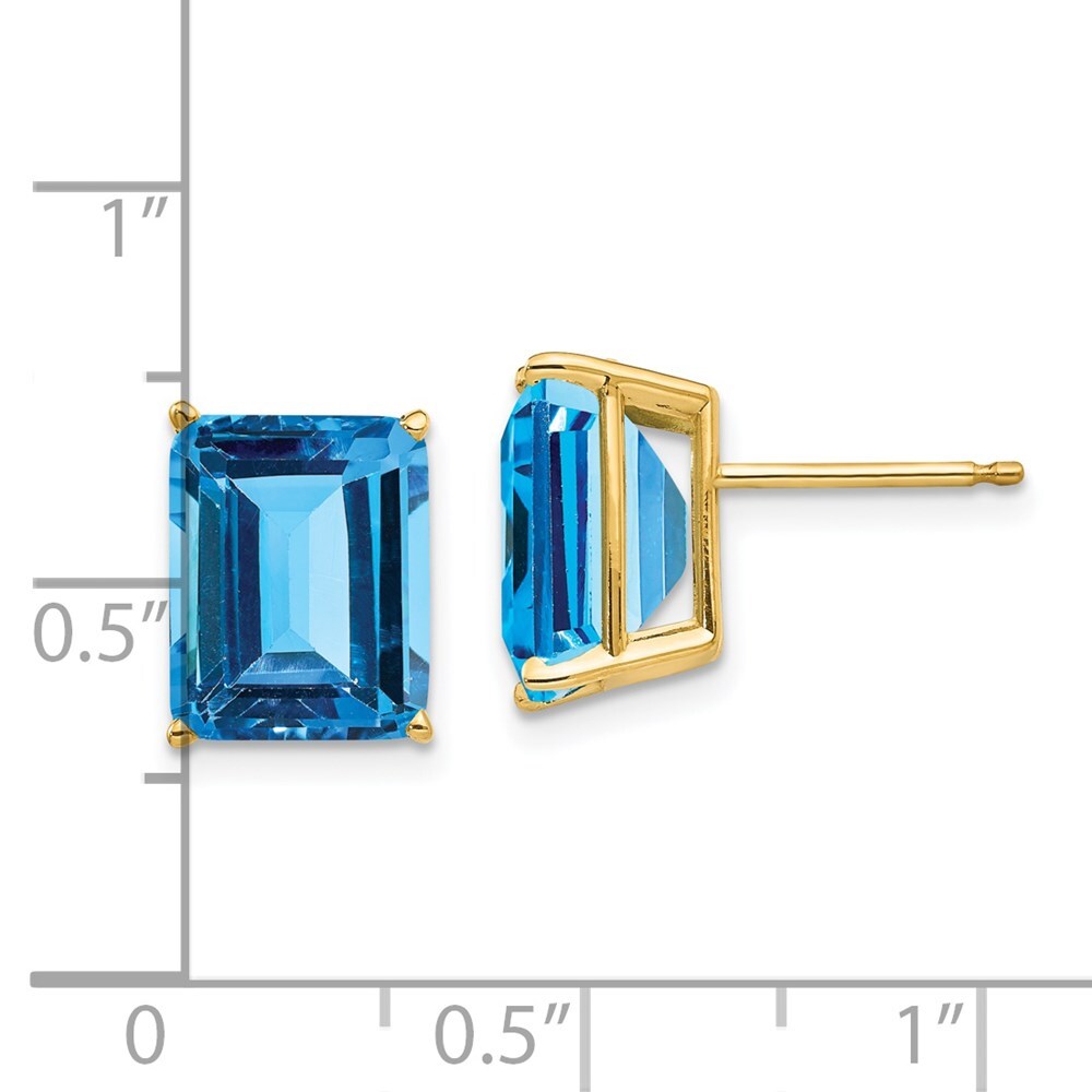 14k Yellow Gold 10x8mm Emerald Cut Blue Topaz Stud Earrings Gift for Women