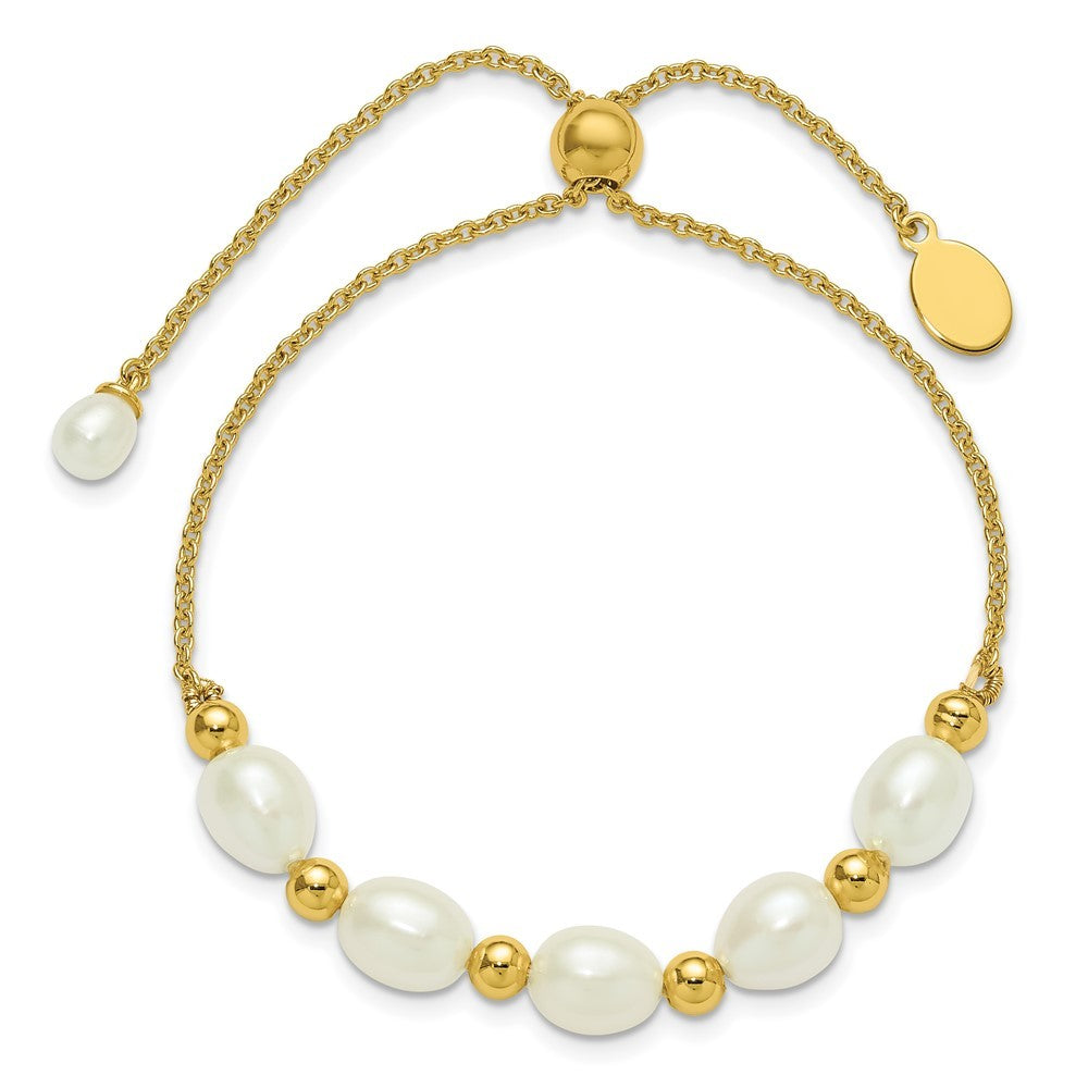 Sterling Silver Gold-tone Beaded 7mm Cultured Pearl Adjustable Bolo Bracelet
