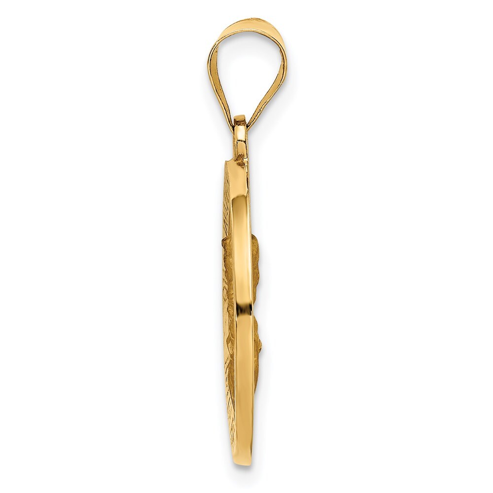 14k Yellow Gold Hollow Round Spanish Escapulario Reversible Medal Pendant