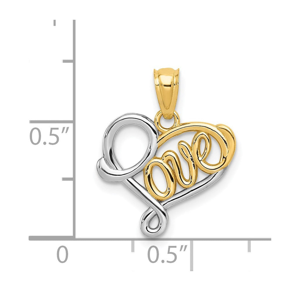 14k Yellow Gold and White Rhodium LOVE Heart Pendant