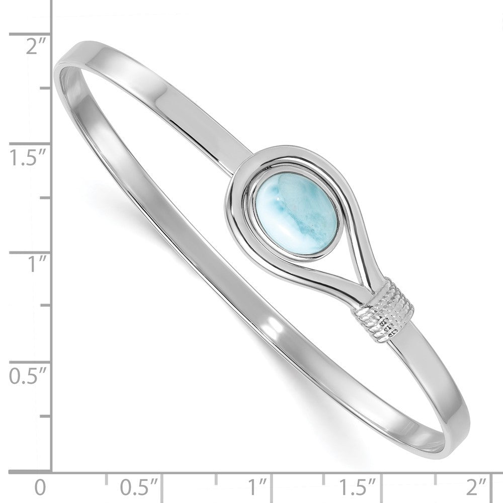 Sterling Silver Rhodium-plated  and Textured Larimar Cabochon Flexible Bangle