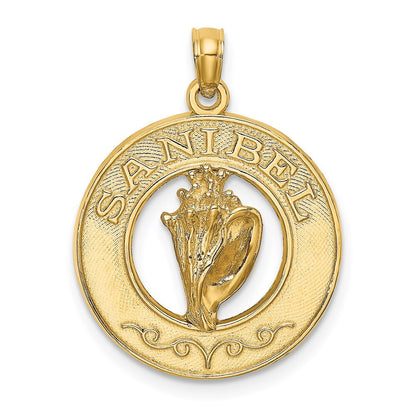 14k Yellow Gold SANIBEL Conch Shell Circle Charm Pendant for Women