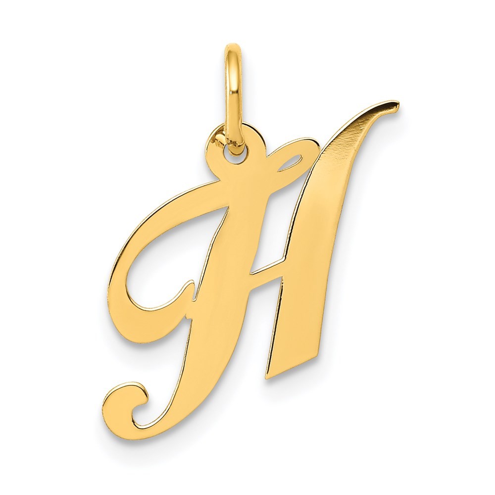 14k Yellow Gold Small Fancy Script Letter H Initial Charm Pendant