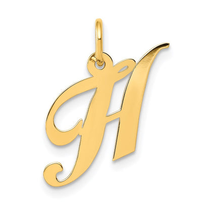 14k Yellow Gold Small Fancy Script Letter H Initial Charm Pendant