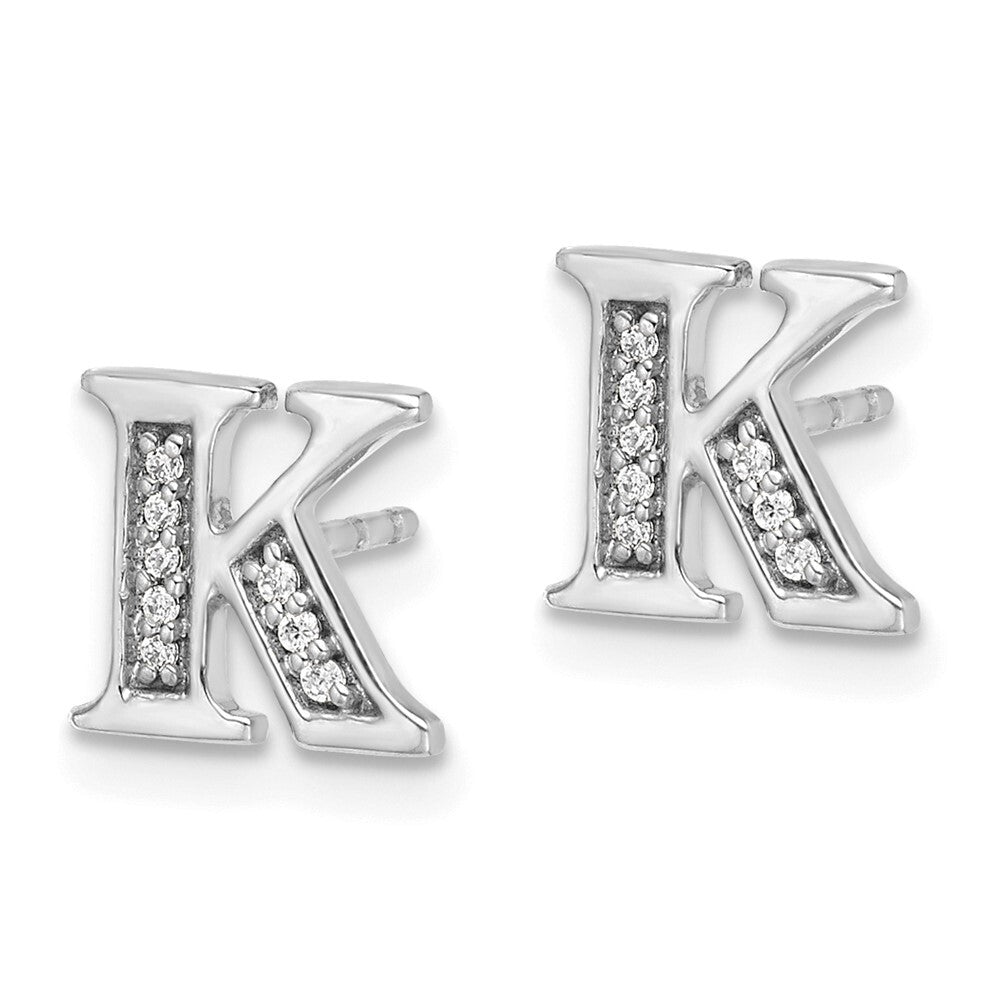 14k White Gold Diamond Initial K Stud Earrings Gift for Women