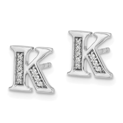 14k White Gold Diamond Initial K Stud Earrings Gift for Women