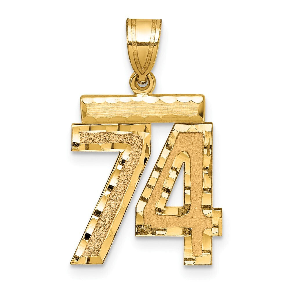 14k Yellow Gold Medium Diamond-cut Number 74 Charm Pendant for Women