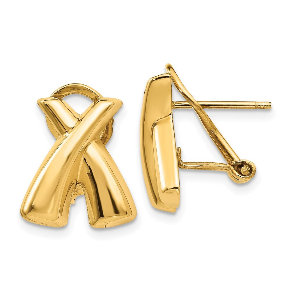 14k Yellow Gold Polished X Omega Back Stud Earrings