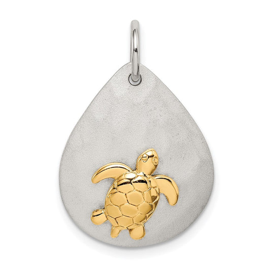 Sterling Silver Gold-Tone Turtle Brushed Pendant Holiday Gift for Women