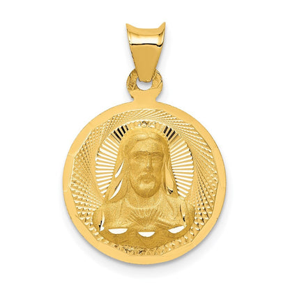 14k Yellow Gold Polished Diamond-Cut Sagrado Corazon Circle Pendant for Women
