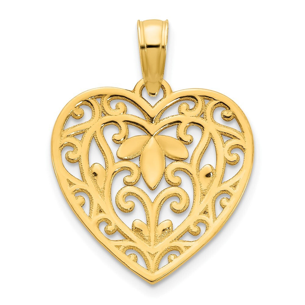 14k Yellow Gold Fancy Heart Pendant for Women