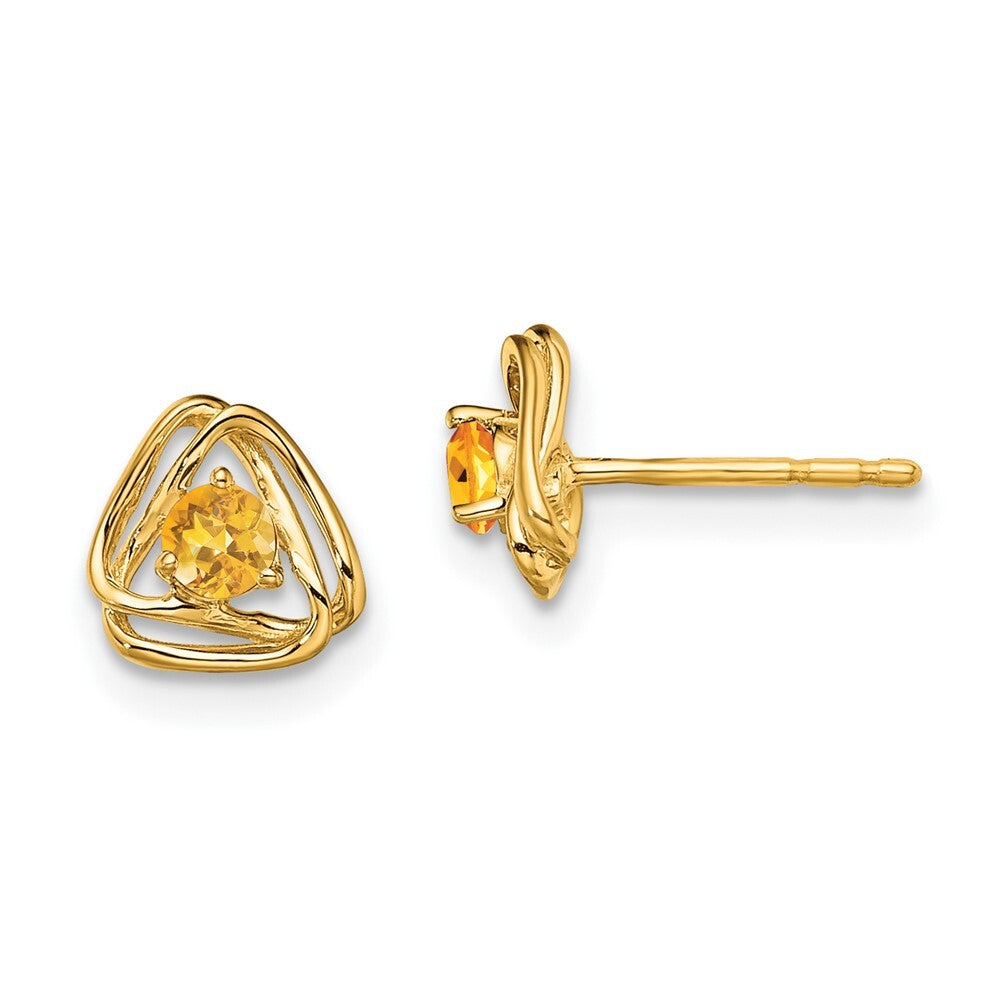 14k Yellow Gold Citrine Stud Earrings Gift for Women