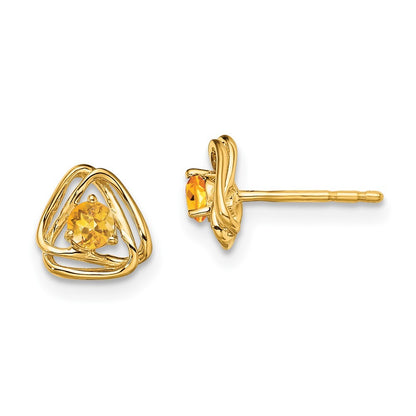 14k Yellow Gold Citrine Stud Earrings Gift for Women