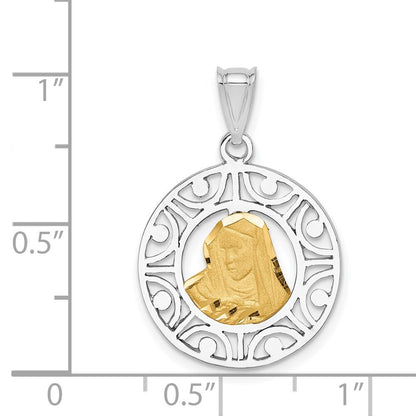 14k Two-tone Gold Brushed & Polished Virgin Diamond-Cut Mary Pendant for Women