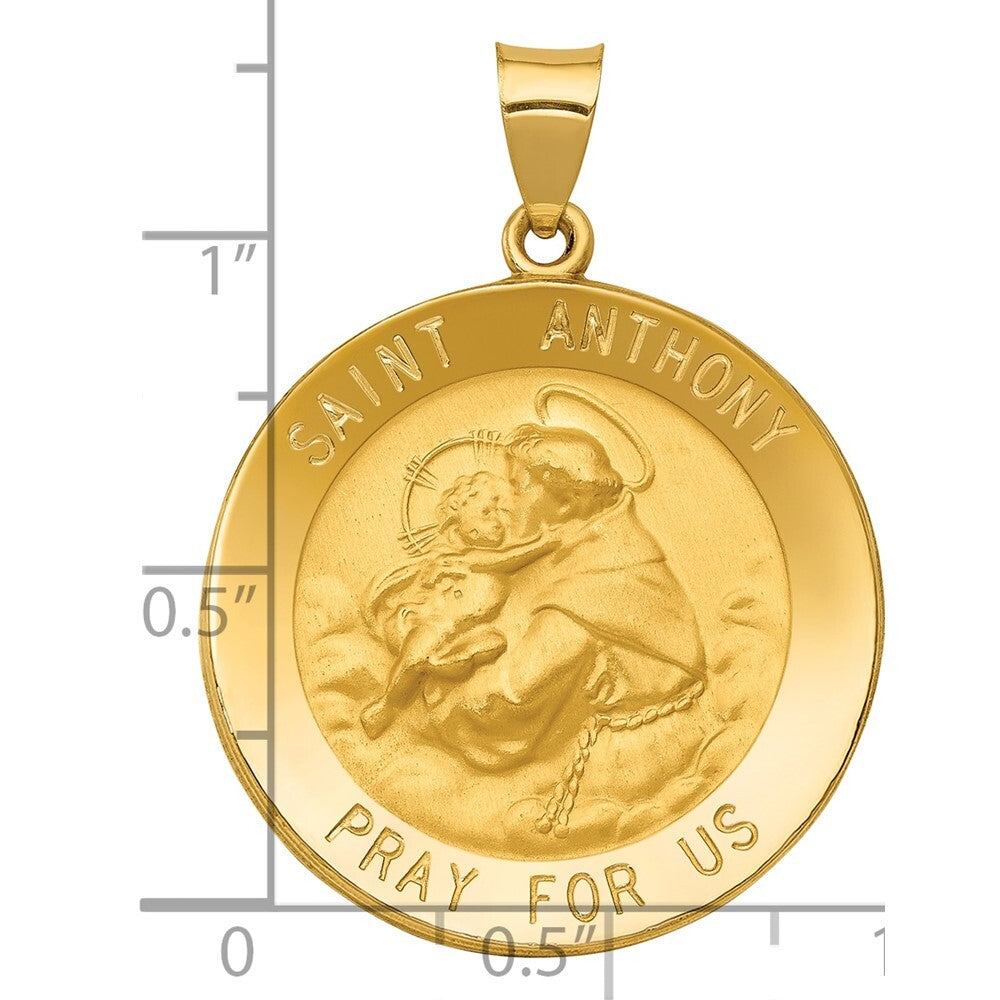 14k Yellow Gold Polished and Satin St. Anthony Medal Hollow Pendant for Women