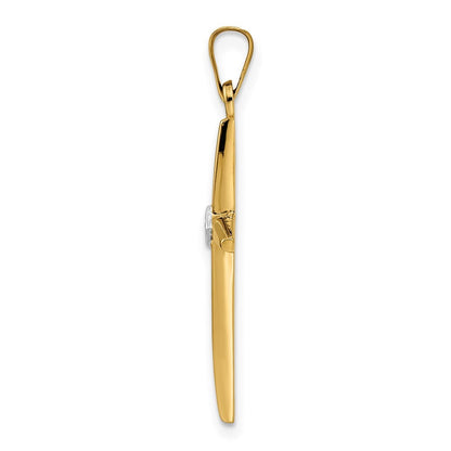 14k Two-tone Gold Polished Solid Diamond Shape Center Cross Pendant