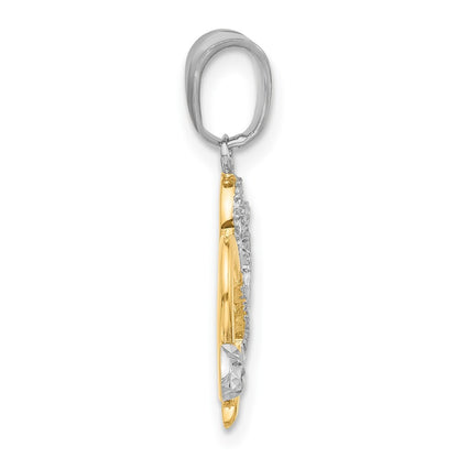 14k Yellow Gold with White Rhodium Diamond-cut Hearts and Arrow Pendant