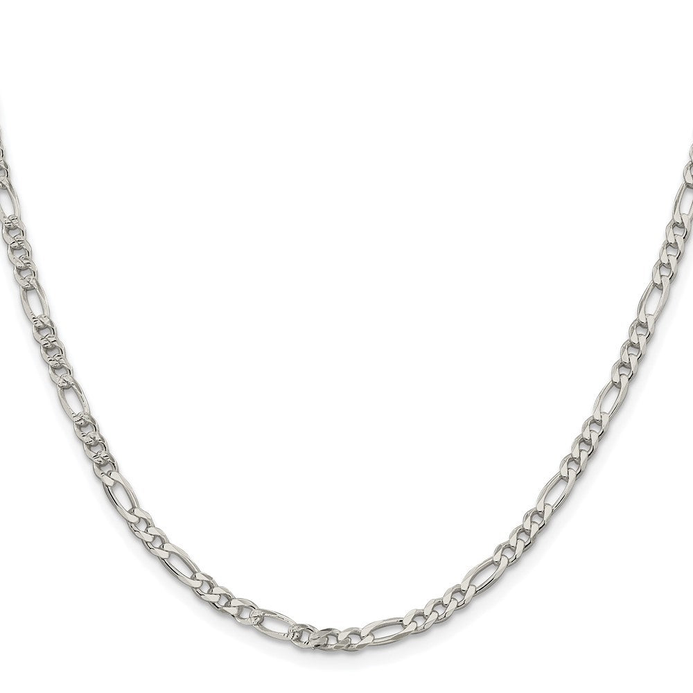 Sterling Silver Rhodium-plated 4mm Pave Flat Figaro Chain Necklace