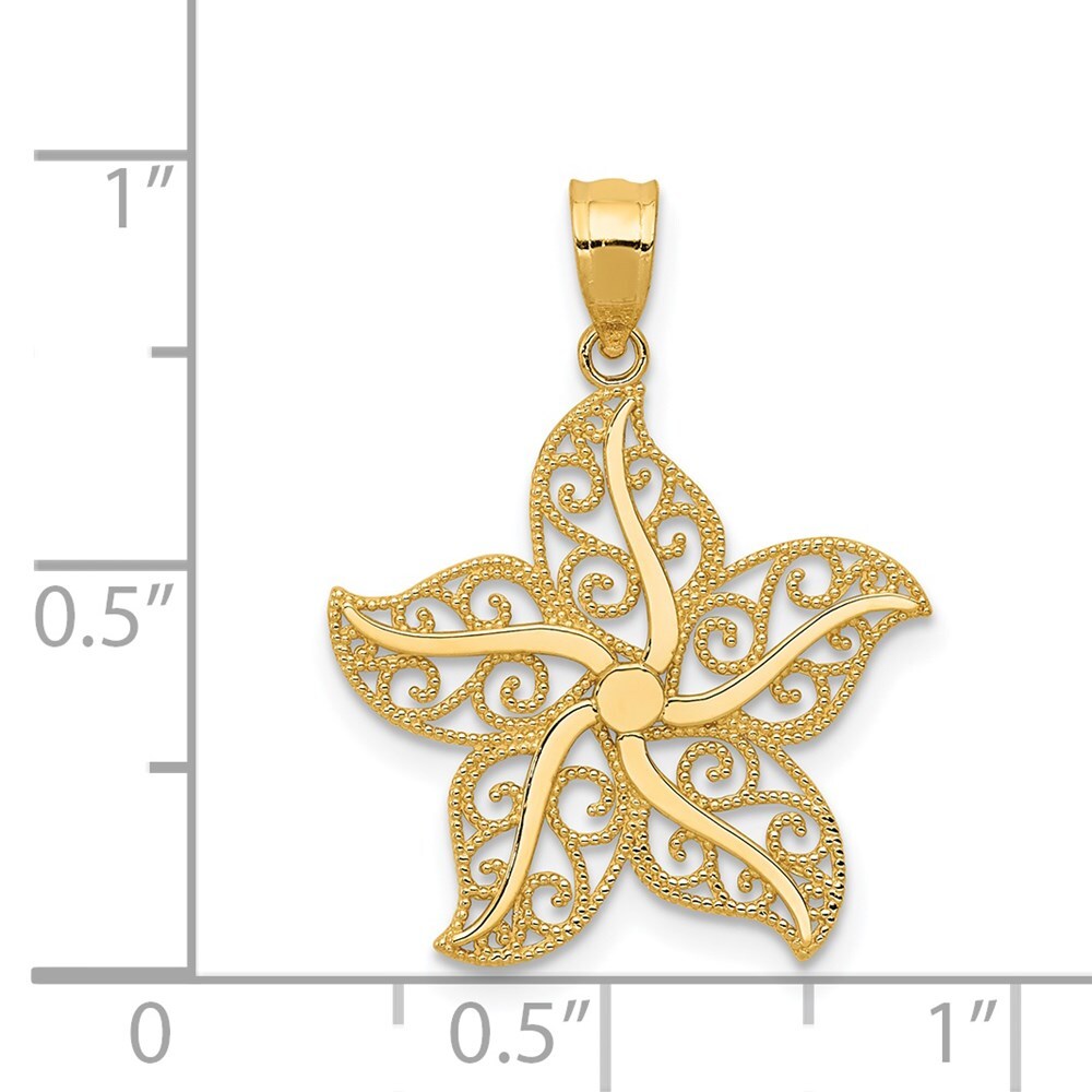 14k Yellow Gold Polished Filigree Starfish Pendant for Women