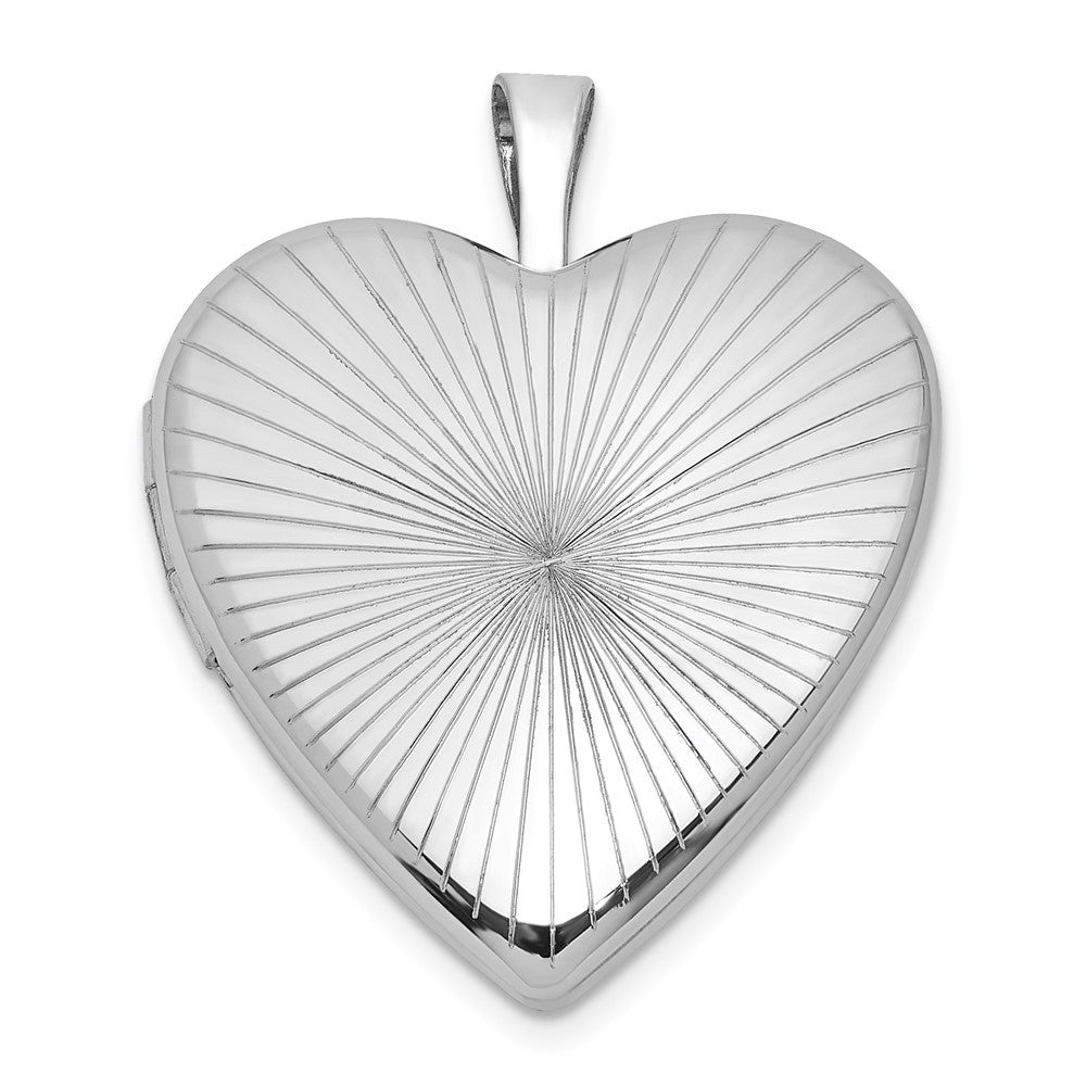 Sterling Silver Polished Front Brushed Back Starburst Pattern 20mm Heart Locket