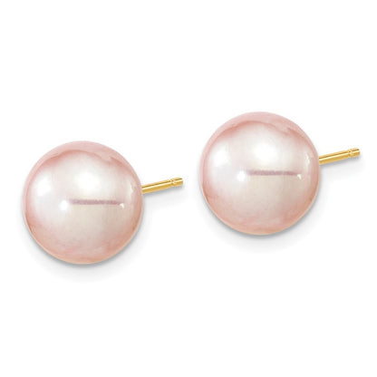 14k Yellow Gold 9-10mm Purple Round Freshwater Cultured Pearl Stud Earrings
